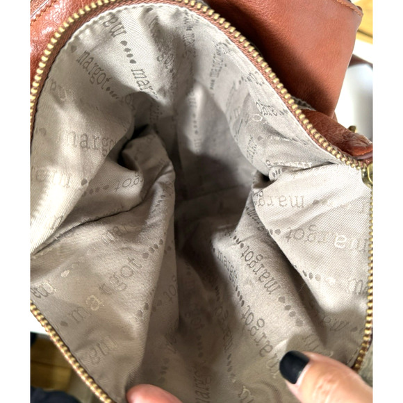 Margot New York Mickey Cognac Brown Leather Double Zip Crossbody Shoulder Bag - Picture 16 of 16